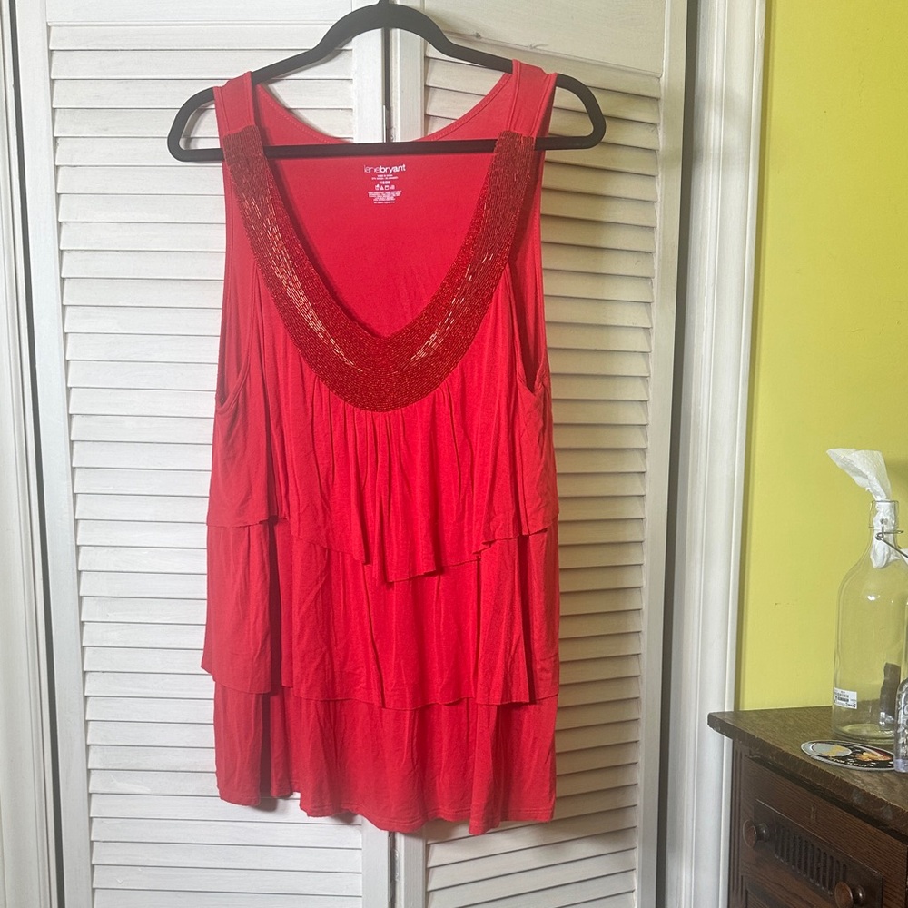 Lane Bryant Red Sequin-Trim Tiered Tank
